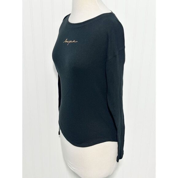 PINK Victoria's Secret Women's Love Pink Thermal Knitted Top Black‎ Size XS - Picture 6 of 10